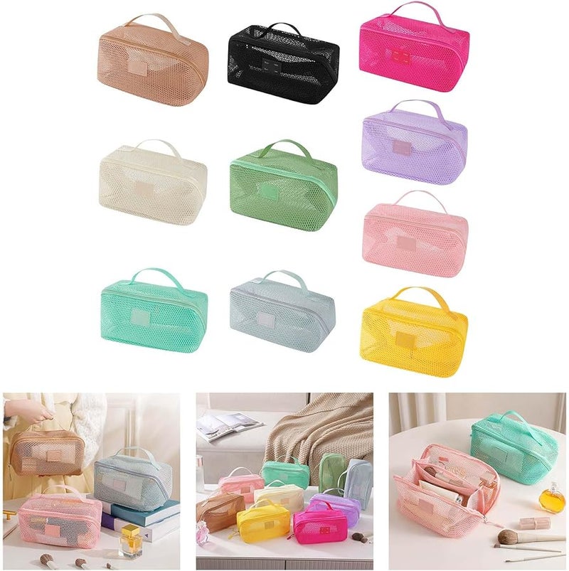Light Large Capacity Mesh Cosmetic Organizer Bag With Multiple Compartments For Travel Storage - Image 2